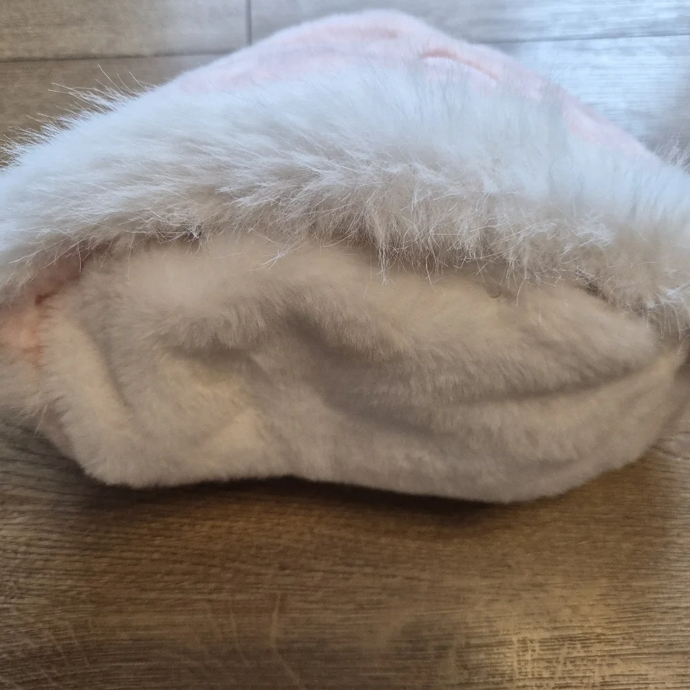 Pink White Plush Bear Hat Scarf Mittens 3 in 1 Hooded Pocket Scarf OS One Size